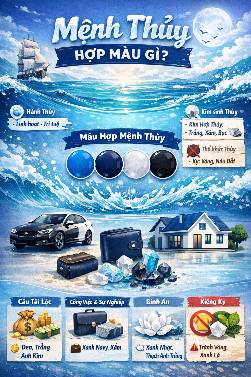 Mệnh Thủy hợp màu gì? Chọn màu may mắn để hút tài lộc, sự nghiệp và bình an